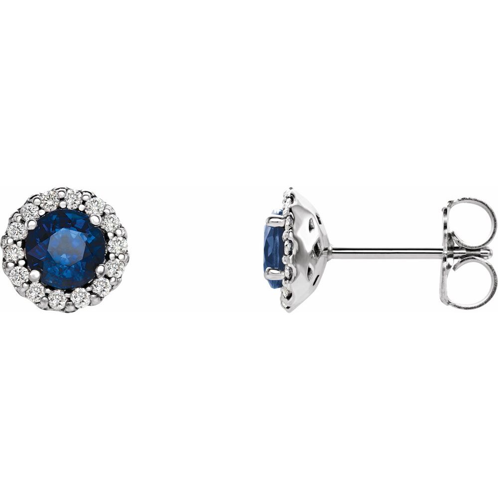 14k White Gold 4.5 mm Natural Blue Sapphire & 1/10 CTW Natural Diamond Earrings