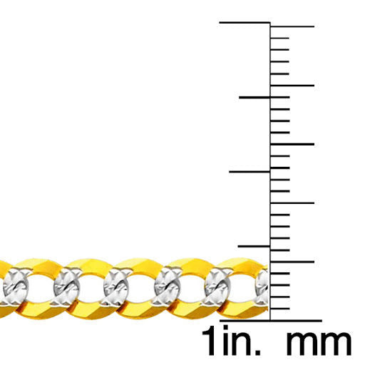 14k Two-tone Gold 5.7mm White Pave Light Cuban Unisex Chain Necklace