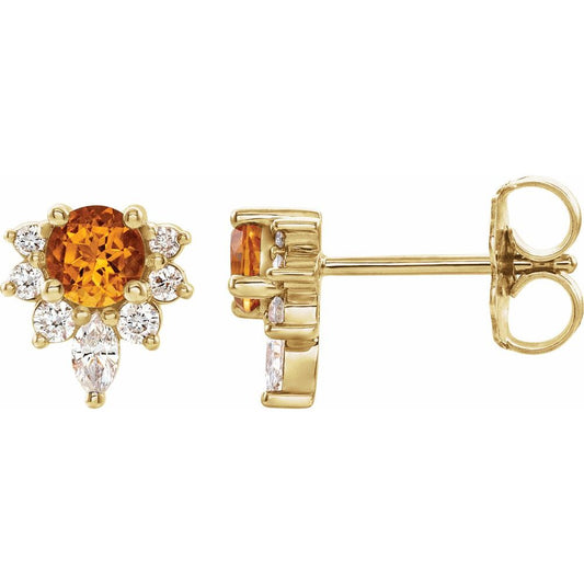 14k Yellow Gold Natural Citrine & 1/6 CTW Natural Diamond Earrings