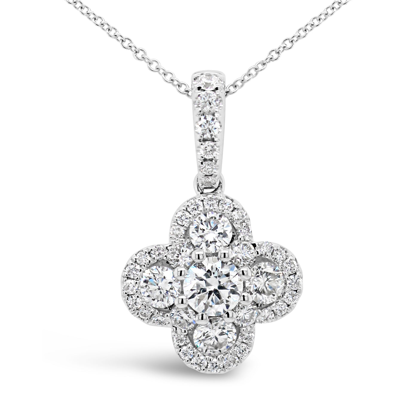 18k White Gold 1ct TDW White Diamond Floral Pendant Necklace