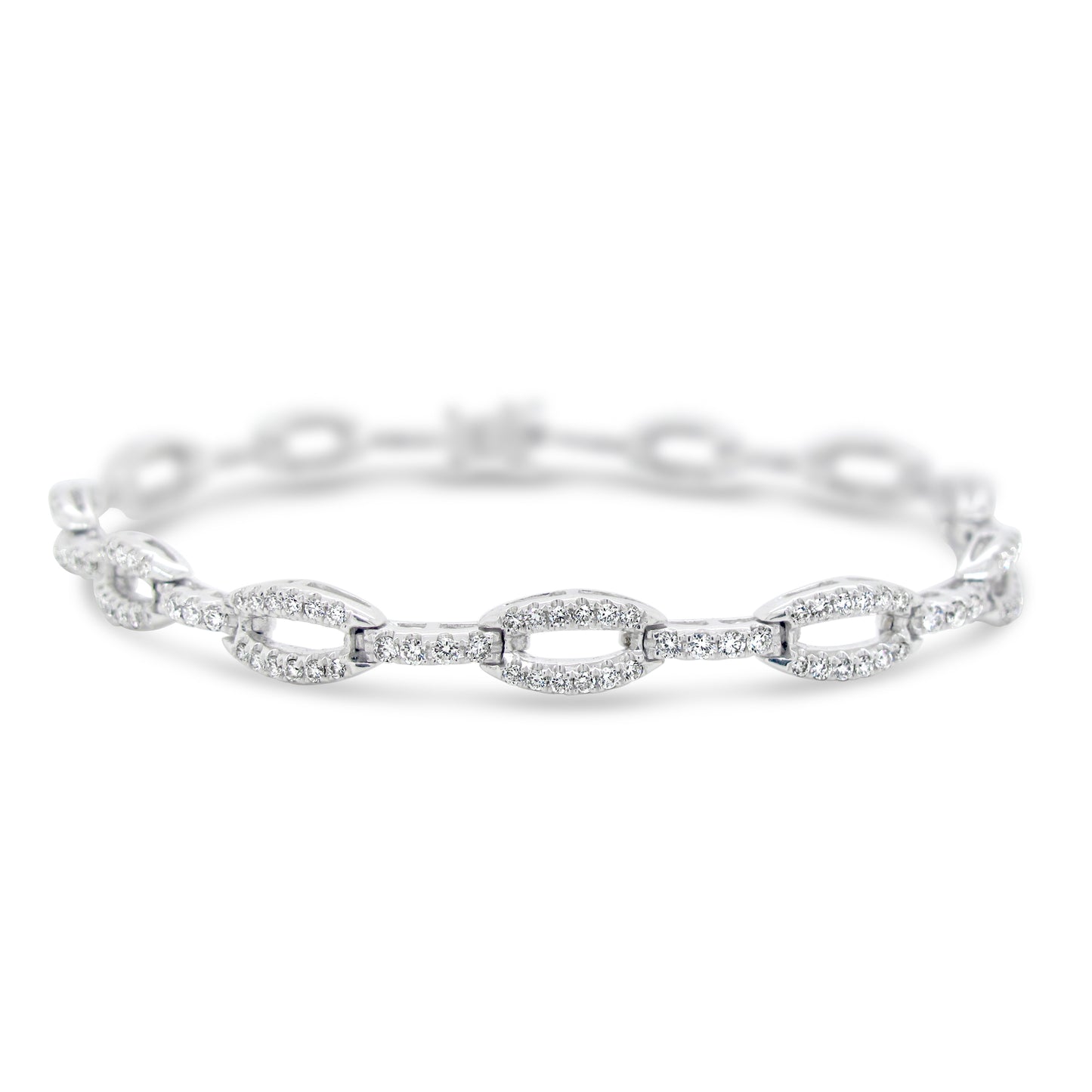 18k White Gold 1 1/2ct TDW White Diamond Oval Link Bracelet