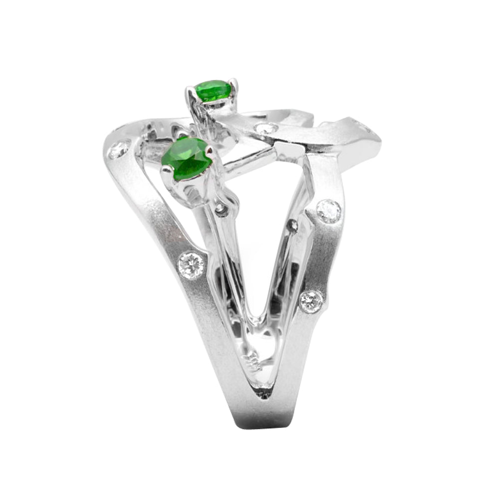 14K White Gold 0.73ct TGW Demantoid Garnet and White Diamonds One-of-a-Kind Ring