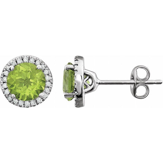 14k White Gold Natural Peridot & 1/8 CTW Natural Diamond Earrings