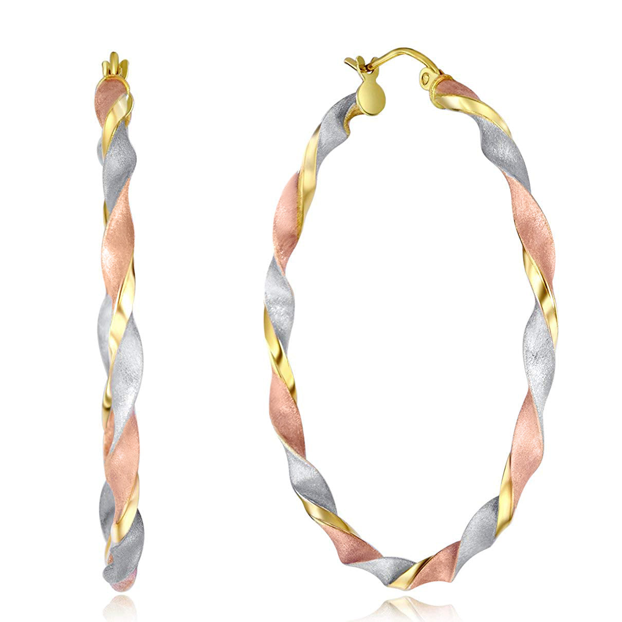 14k Tri-tone Gold Large Twisted Hoop Earrings (45-mm)