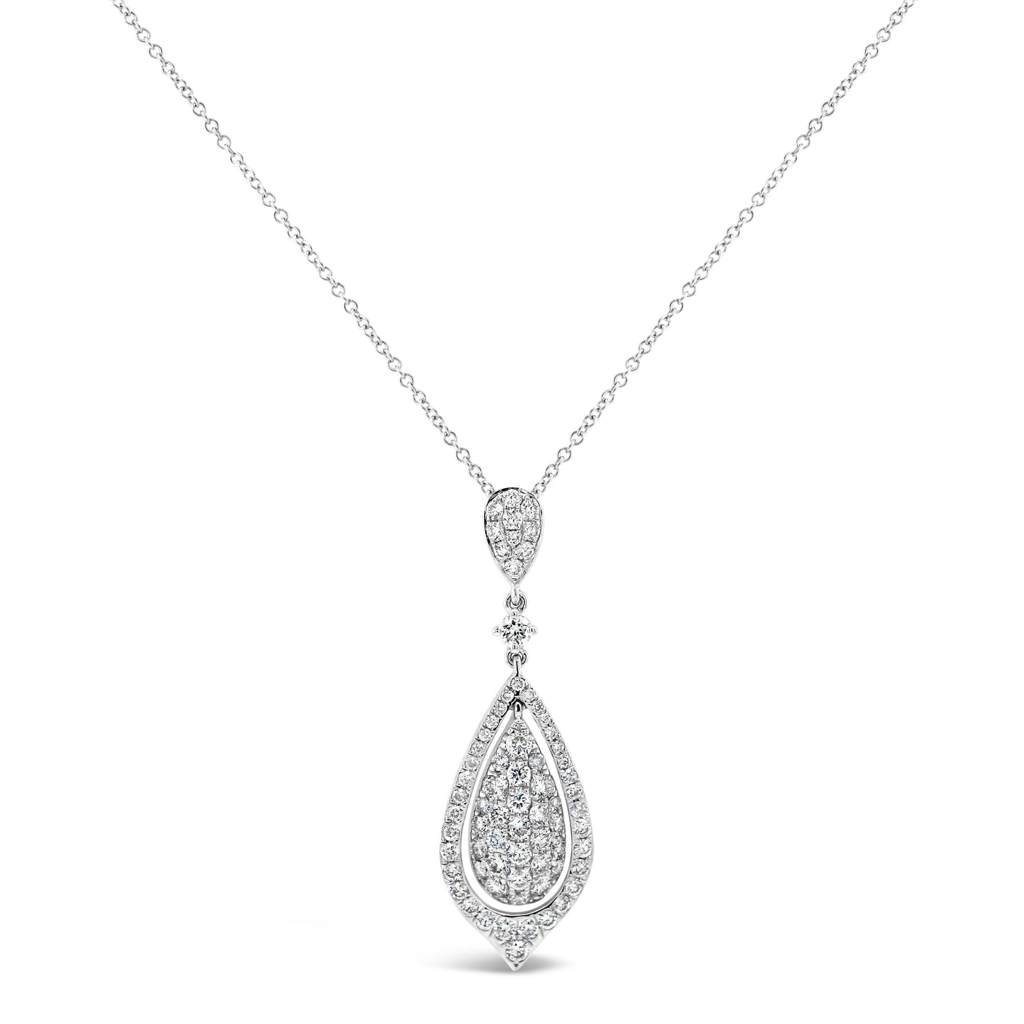 18k White Gold 1 1/8ct White Diamond Dangling Pendant Necklace