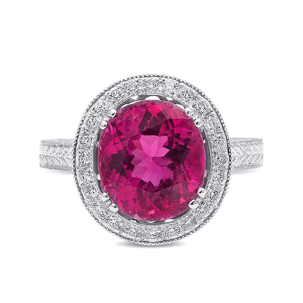 18k White Gold 3.32ct TGW Rubellite Tourmaline and White Diamond One-of-a-Kind Ring
