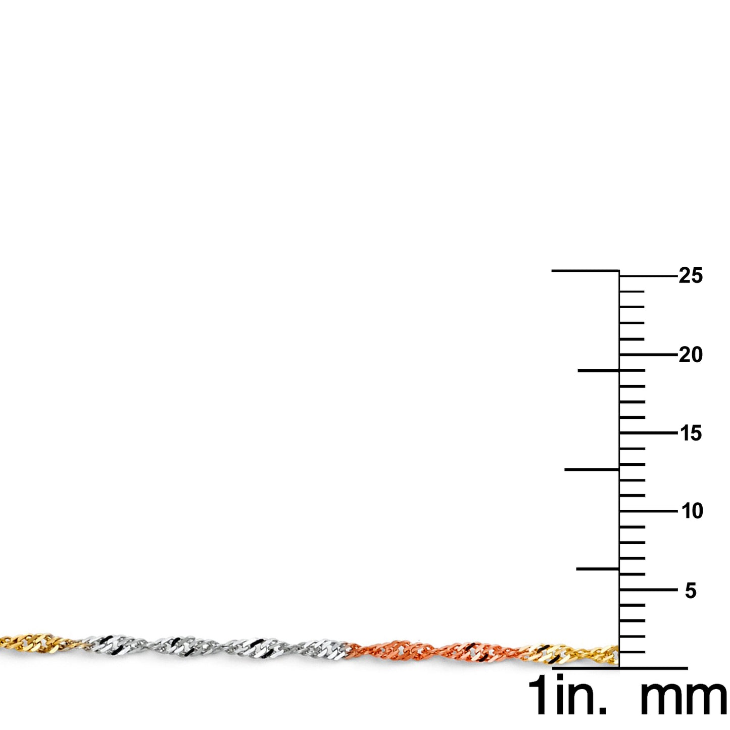 14k Tri-tone Gold 1.5mm Thin & Dainty Singapore Chain