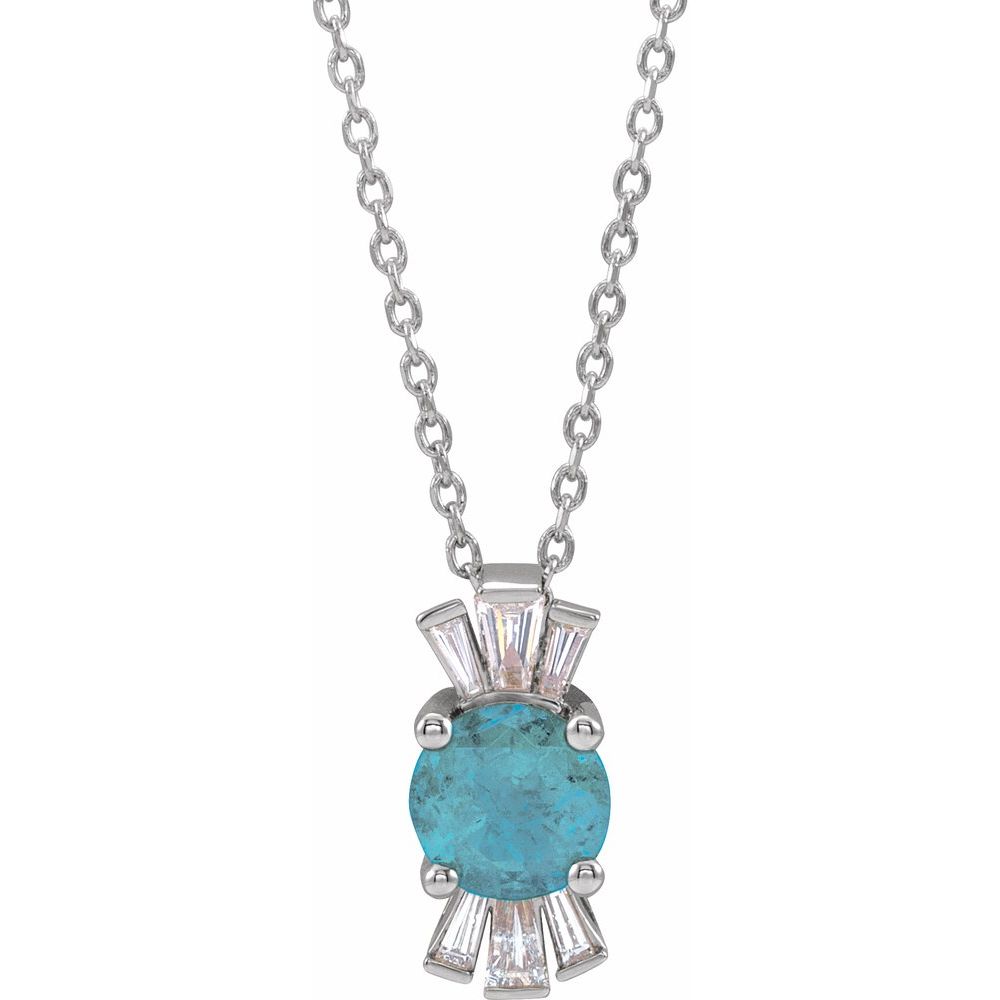 14k White Gold Natural Aquamarine & 1/6 CTW Natural Diamond 16-18" Necklace