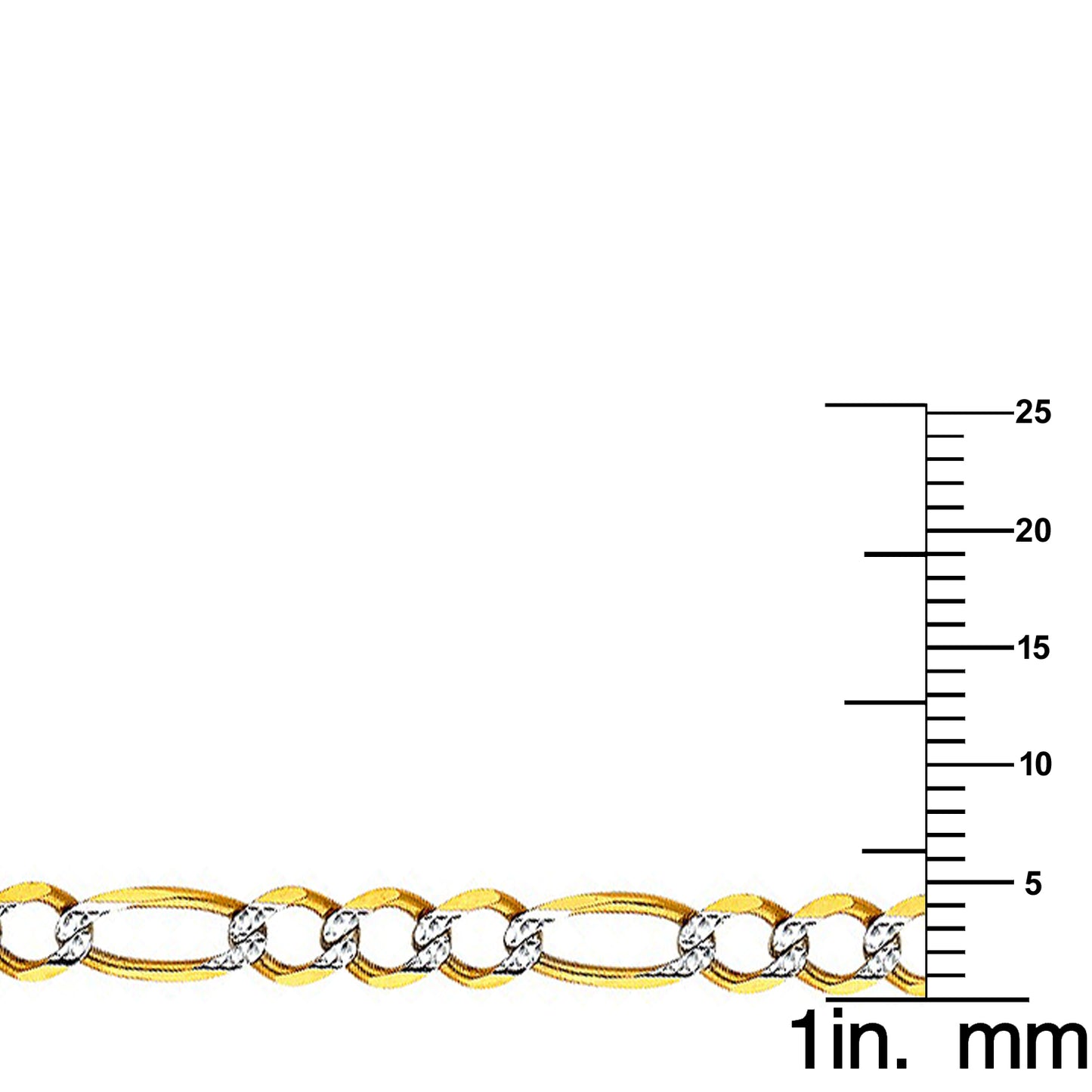 14k Two-tone Gold 4.7-mm Open Light White Pave 3+1 Figaro Chain 7.5 inch Bracelet