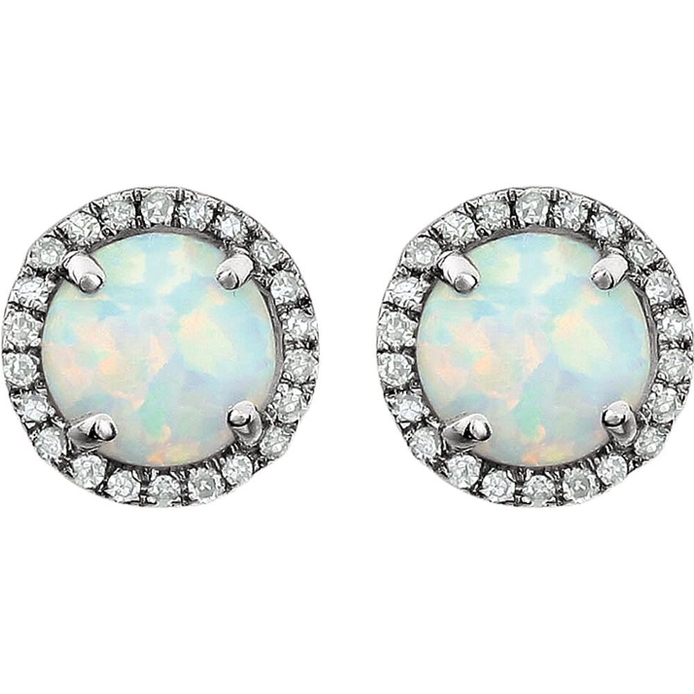 14k White Gold Lab-Grown White Opal & 1/8 CTW Natural Diamond Earrings