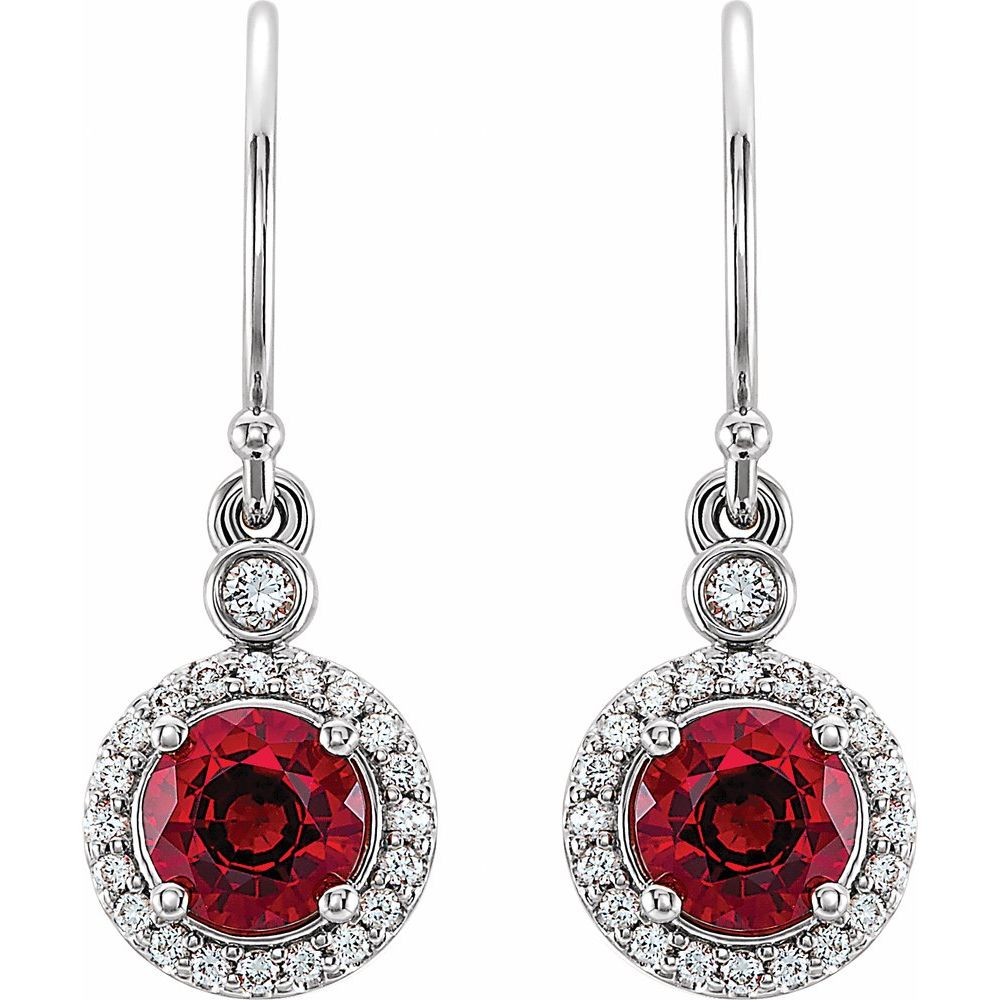 14k White Gold Lab-Grown Ruby & 1/8 CTW Natural Diamond Halo-Style Earrings