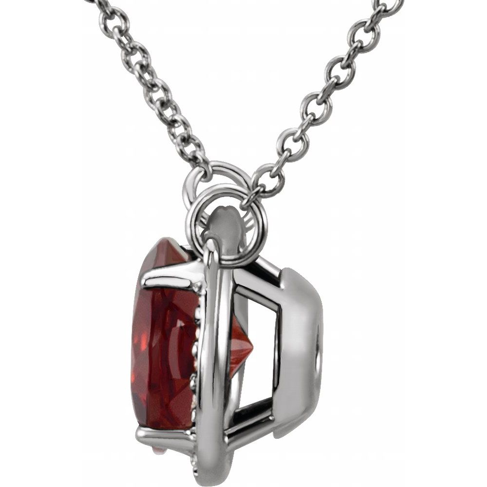 14k White Gold 8 mm Natural Mozambique Garnet & .05 CTW Natural Diamond 16" Necklace
