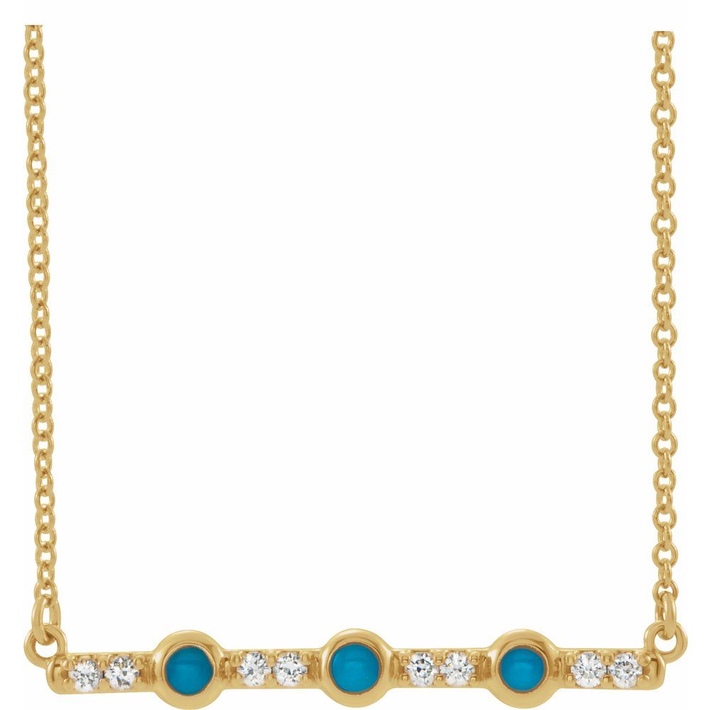 14k Yellow Gold Natural Turquoise & 1/8 CTW Natural Diamond Bar 18" Necklace