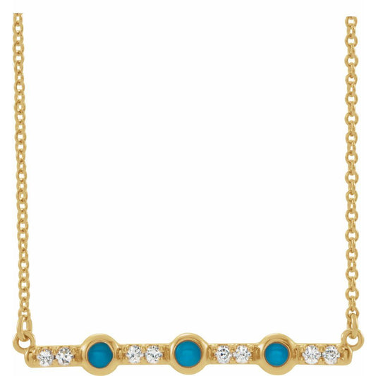 14k Yellow Gold Natural Turquoise & 1/8 CTW Natural Diamond Bar 18" Necklace