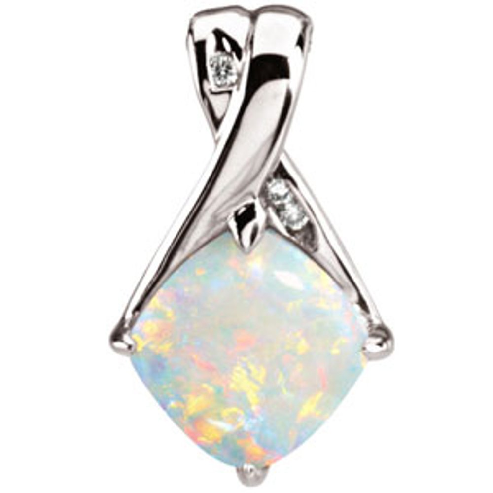 14k White Gold Natural Opal & .025 CTW Natural Diamond Pendant