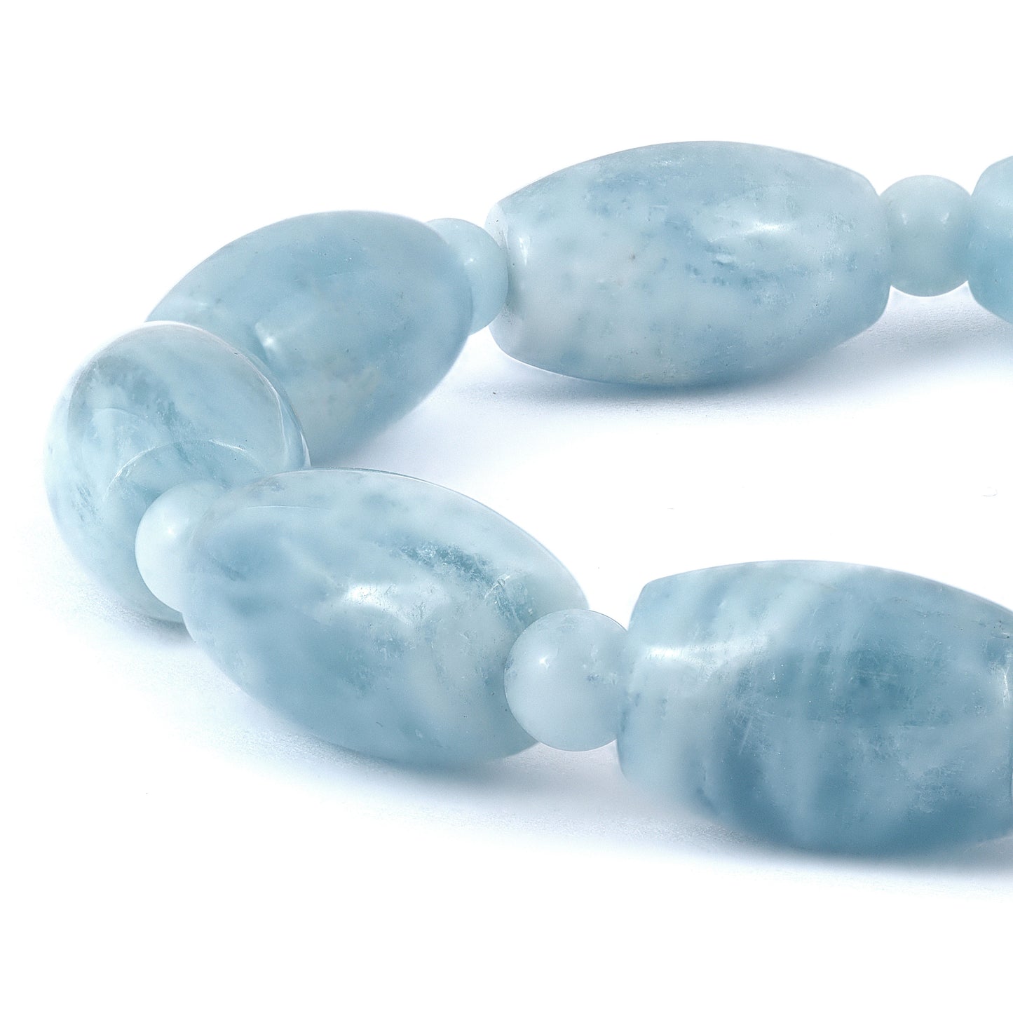 Natural Aquamarine 170.70ct Barrel Shape Beaded Expandable Bracelet