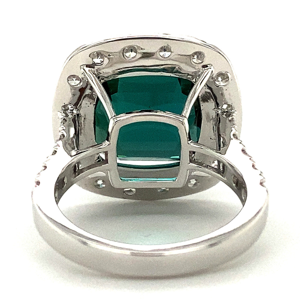 18K White Gold 18.02ct TGW Green Blue Indicolite and Diamond Ring