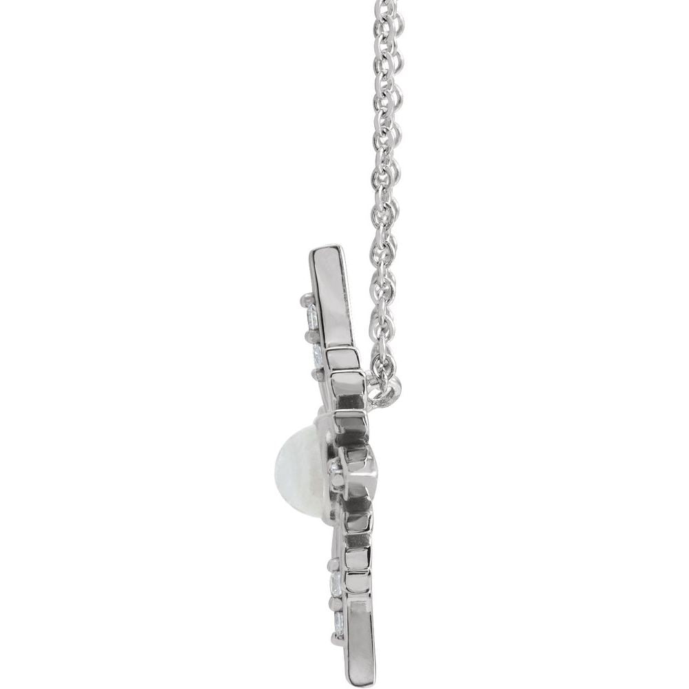 14k White Gold Natural Rainbow Moonstone & .08 CTW Natural Diamond Celestial 16-18" Necklace