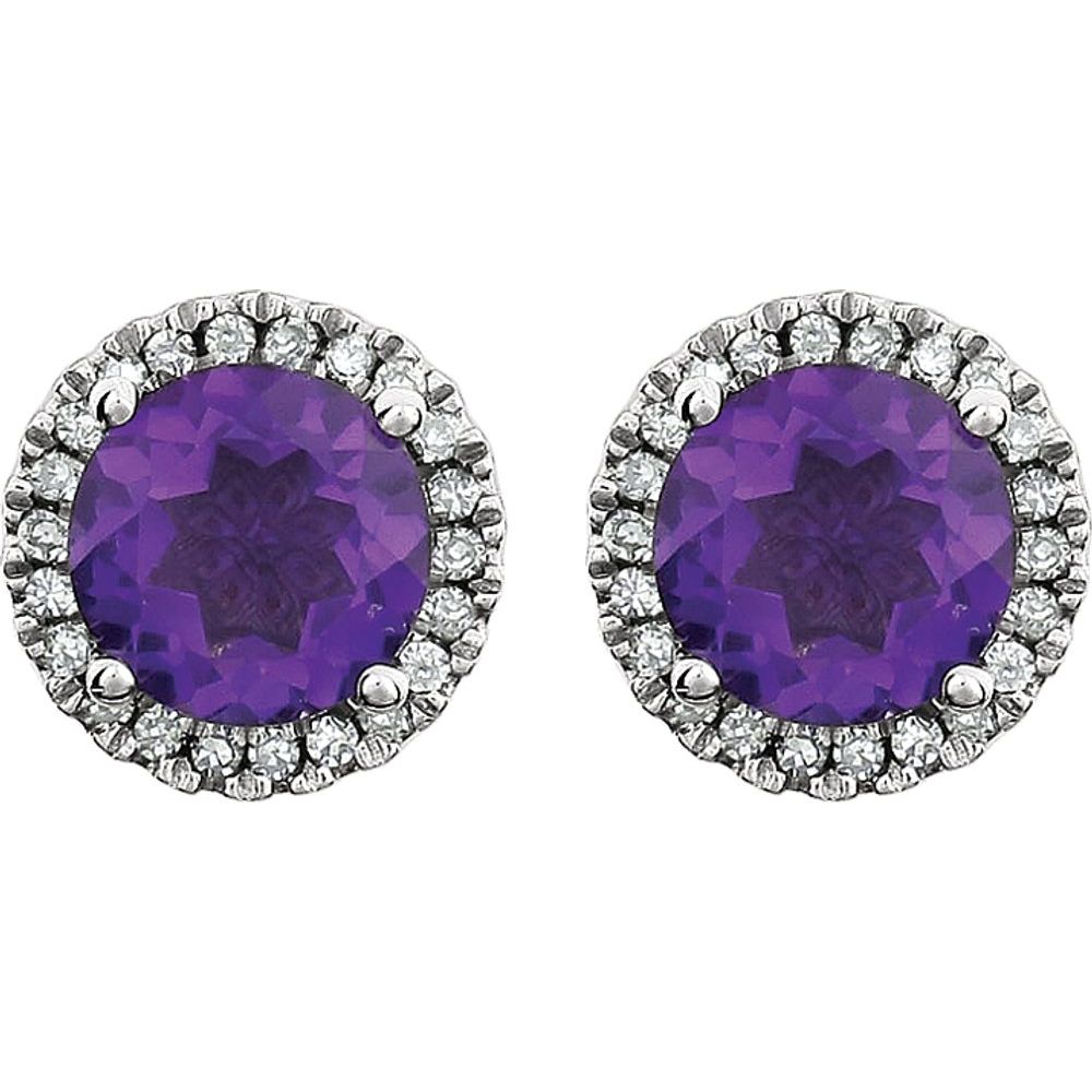 14k White Gold Natural Amethyst & 1/8 CTW Natural Diamond Earrings