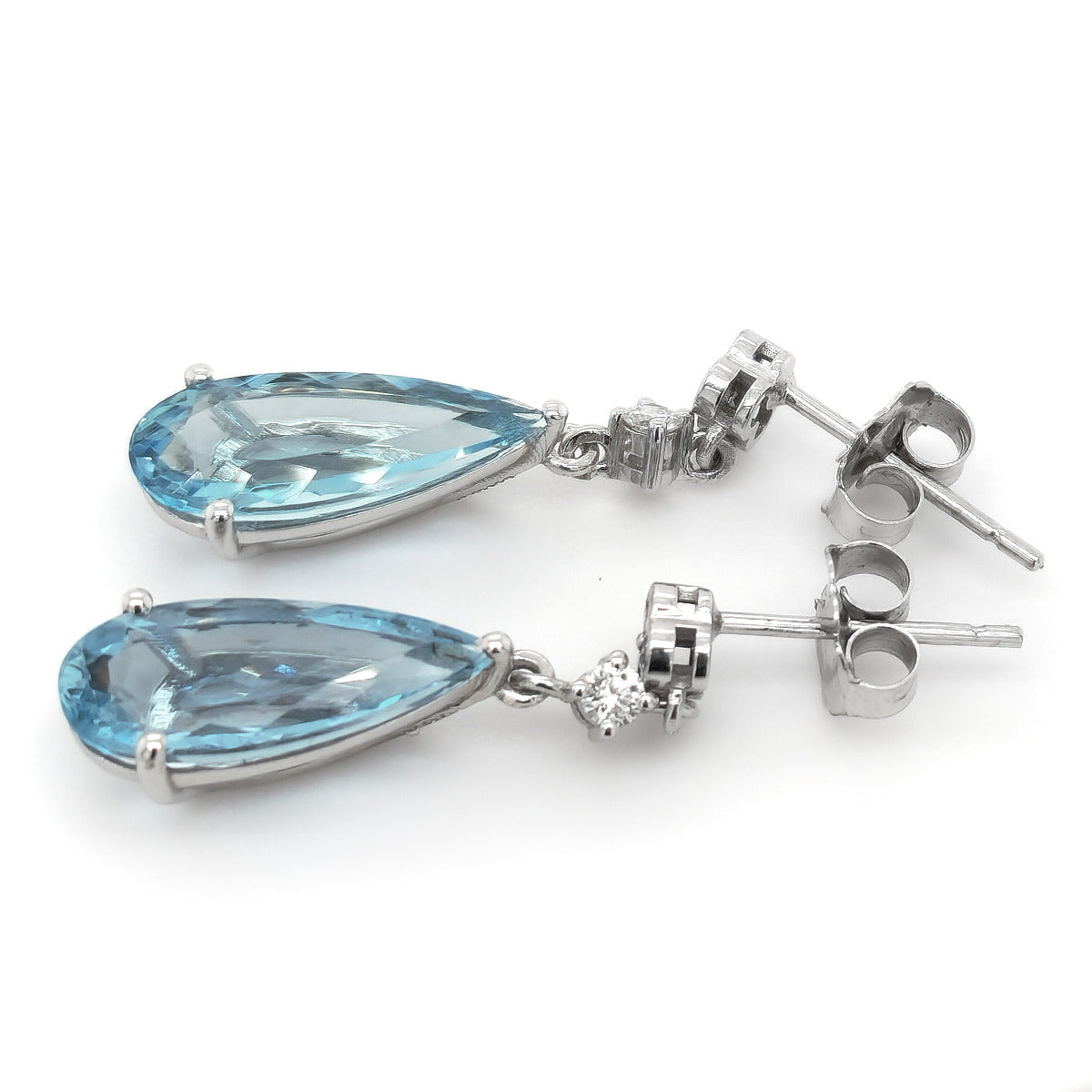14K White Gold 3.97ct TGW Blue Aquamarine and Diamond One-of-a-Kind Earrings