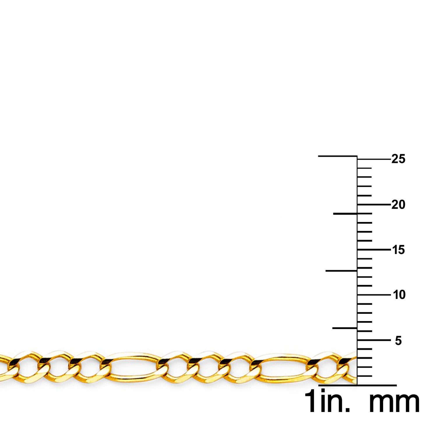 14k Yellow Gold 3.9-mm Light Open 3+1 Figaro Concave Open Chain 7.5 inch Bracelet