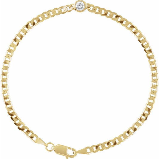 14K Yellow Gold 1/5 CT Natural Diamond Link 7" Bracelet