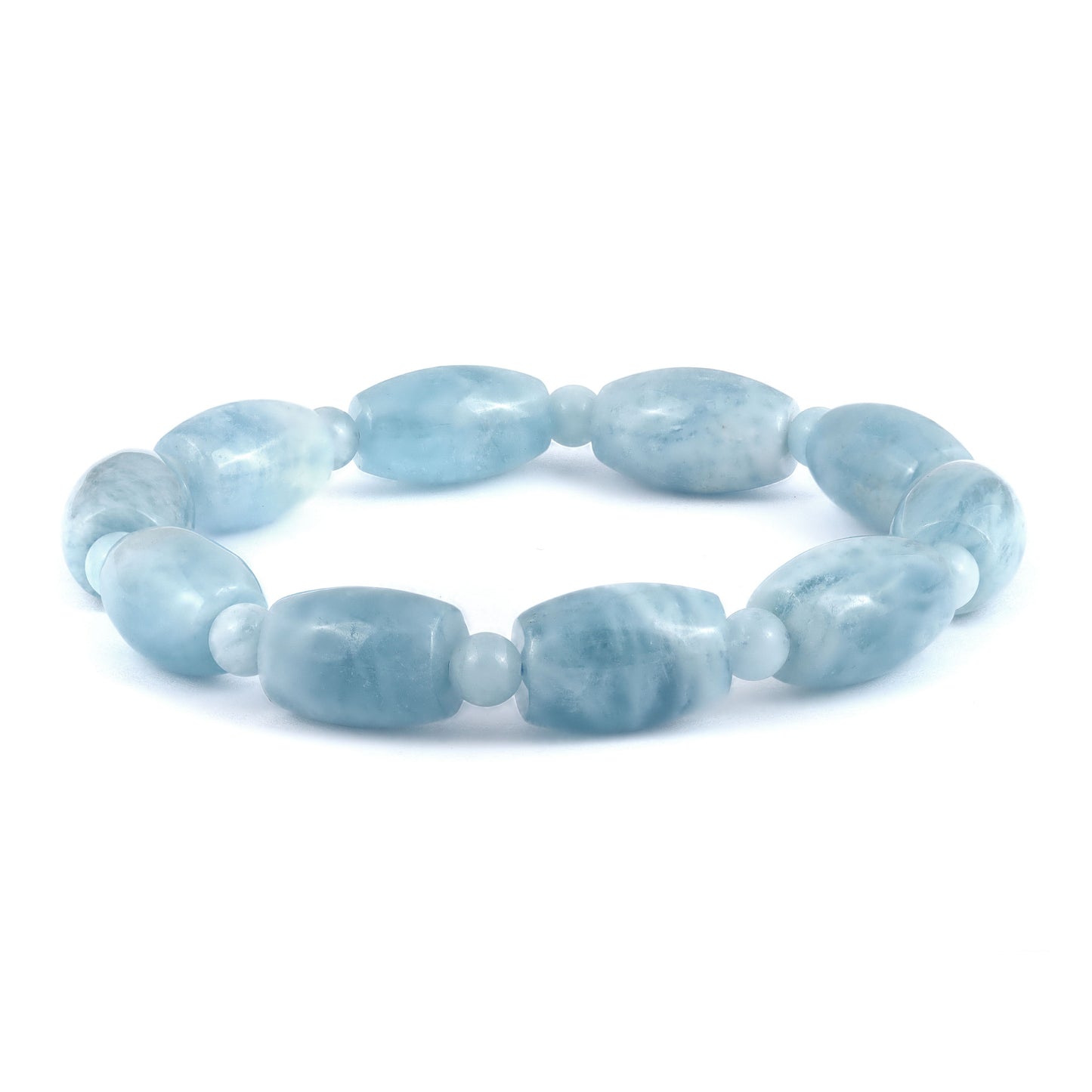 Natural Aquamarine 170.70ct Barrel Shape Beaded Expandable Bracelet