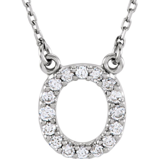 Unisex 14K White Gold 1/6 CTW White Diamond Natural Diamond Initial O Pendant Necklace