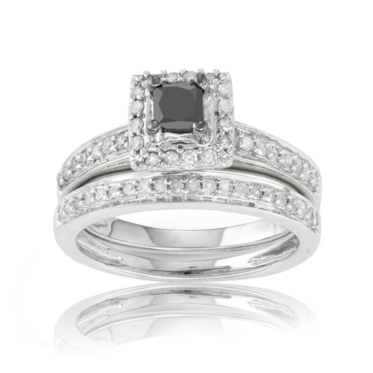 10k White Gold 0.50ct TDW Black and White Diamond Bridal Set