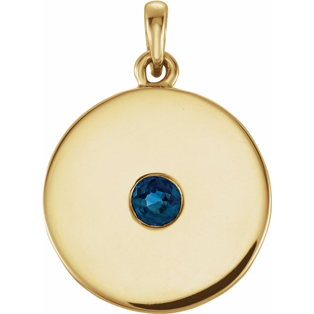 14k Yellow Gold Natural Blue Sapphire Disc Pendant
