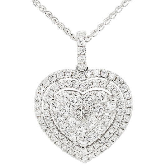 18k White Gold 7/8ct White Diamond Cluster Heart Pendant Necklace