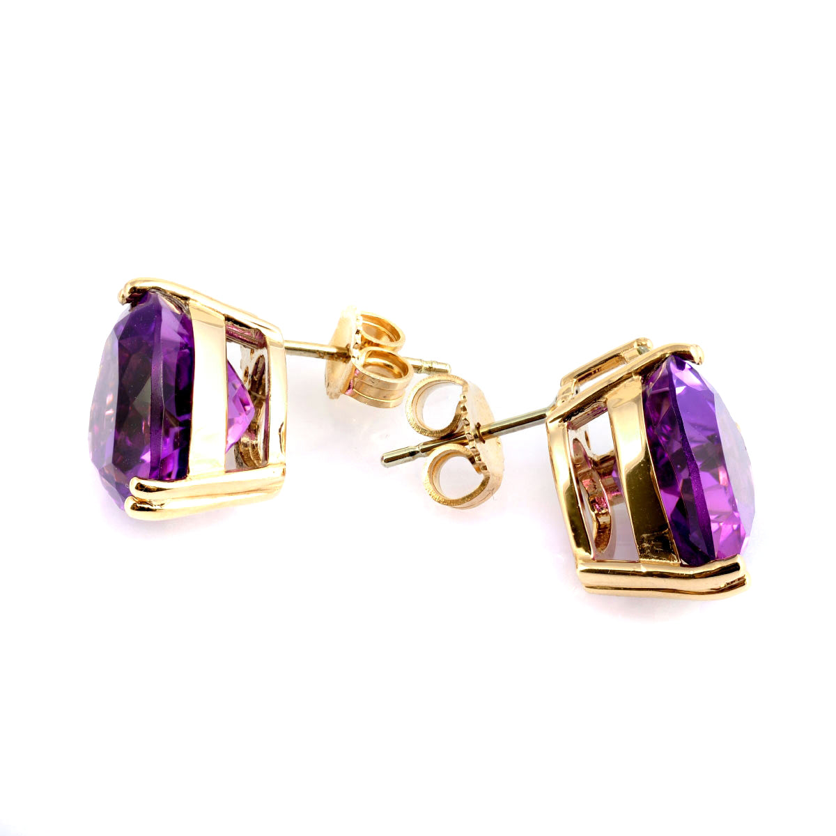 14K Yellow Gold 7.88ct TGW Purple Amethyst and Diamonds One of a Kind Earrings