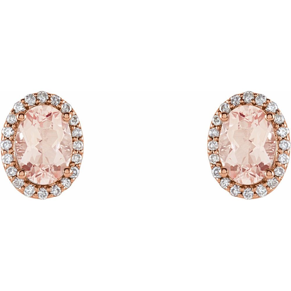 14k Rose Gold Natural Pink Morganite & 1/5 CTW Natural Diamond Earrings