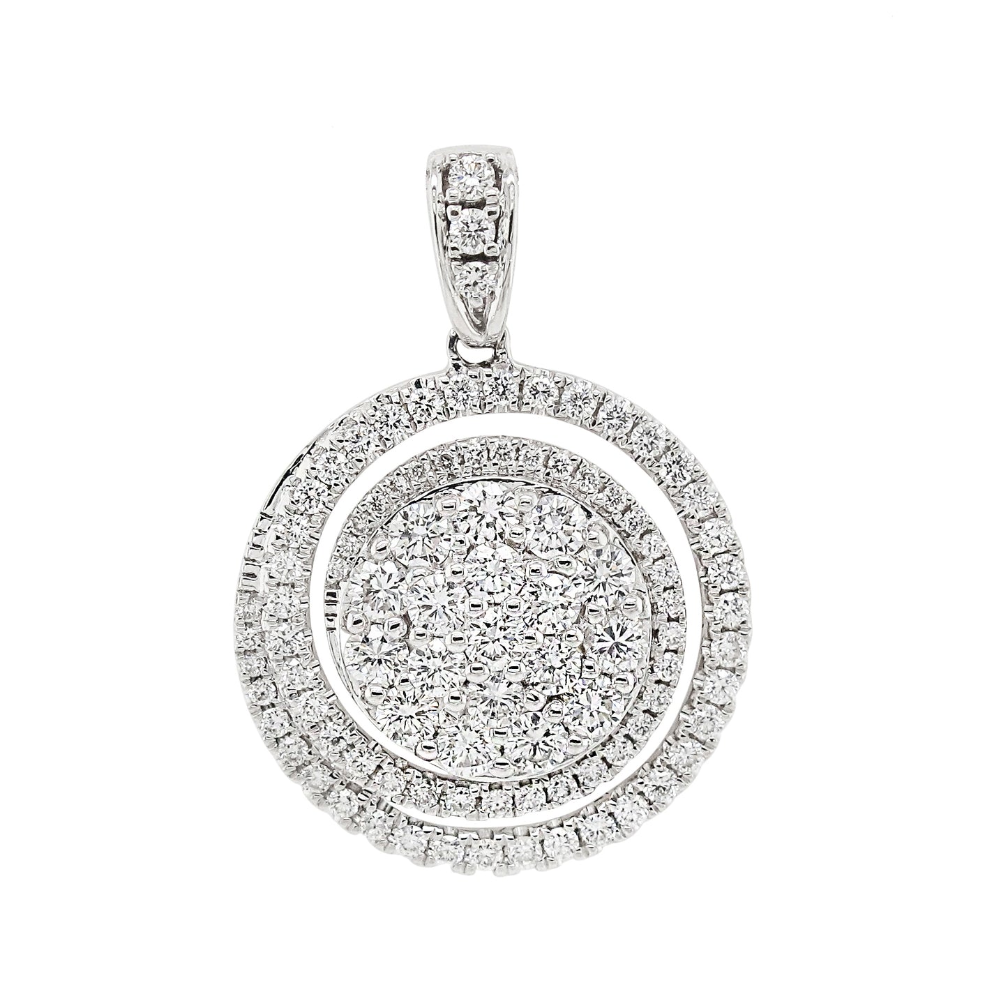 18k White Gold 1-3/8ct TDW White Diamond Round Swirl Pendant Necklace