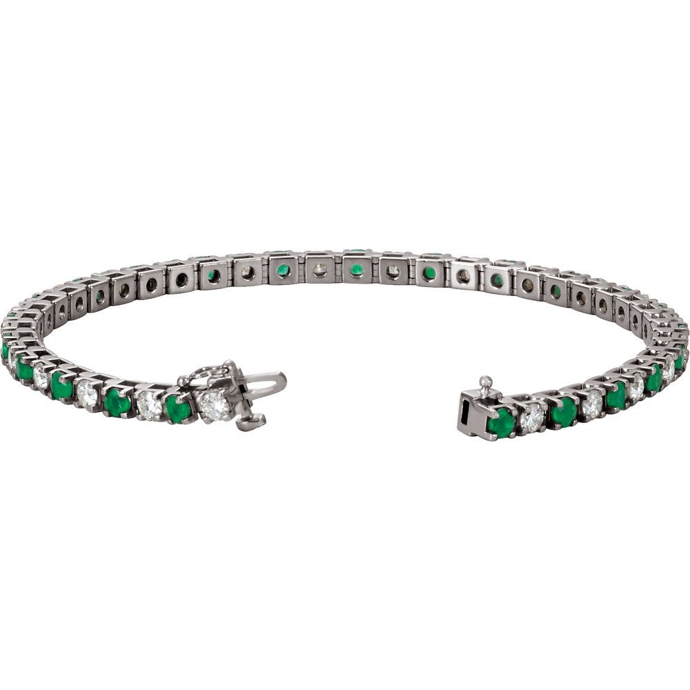 14k White Gold Natural Emerald & 2 CTW Natural Diamond Line 7" Bracelet