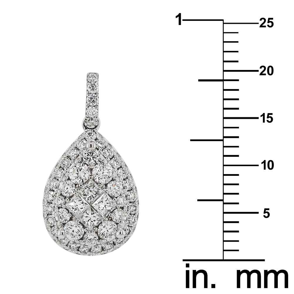 18k White Gold 7/8ct TDW White Diamond Pear Shape Cluster Pendant Necklace