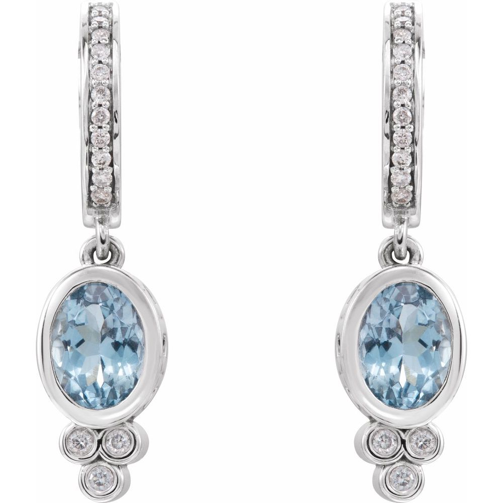 14k White Gold Natural Aquamarine & 1/6 CTW Natural Diamond Hoop Earrings
