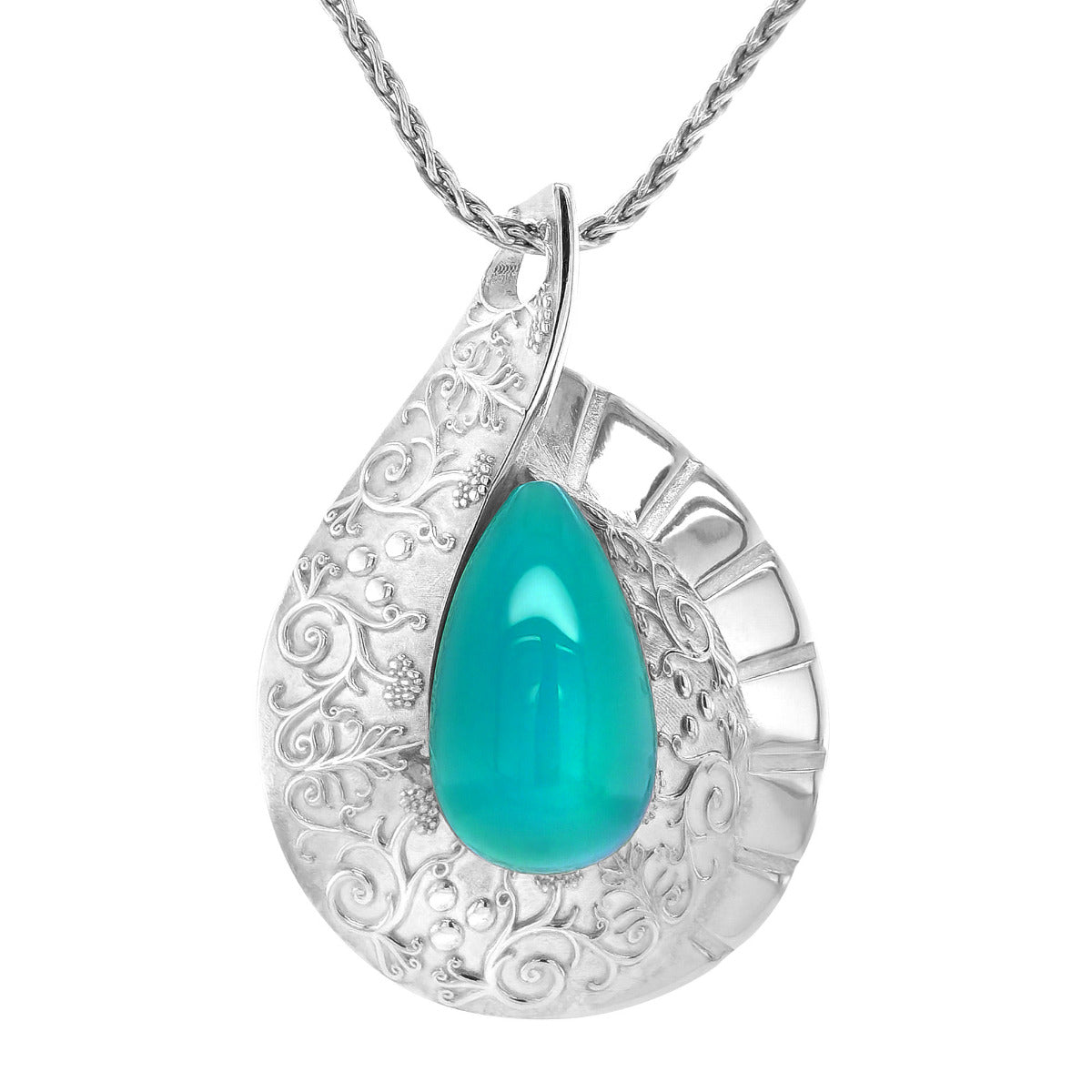 Silver 14.38ct TGW Green-Blue Agate One-of-a-Kind Pendant