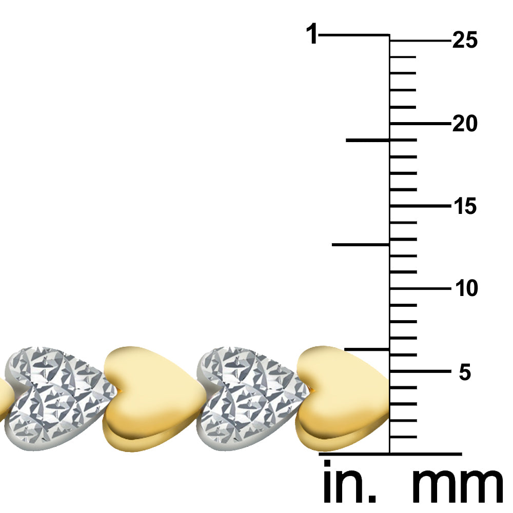 14k Two-Tone Diamond-Cut Heart-Shape 7.5-inch Bracelet