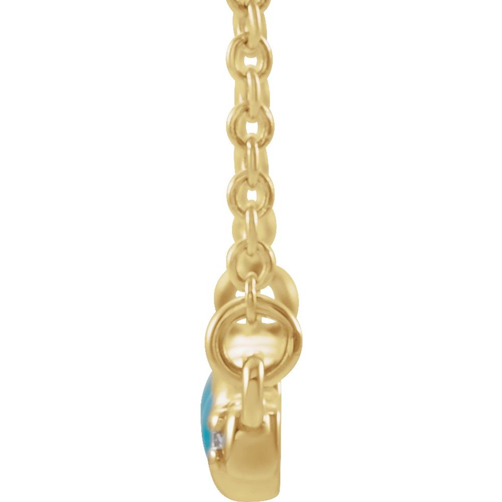 14k Yellow Gold Natural Turquoise & 1/8 CTW Natural Diamond Bar 18" Necklace