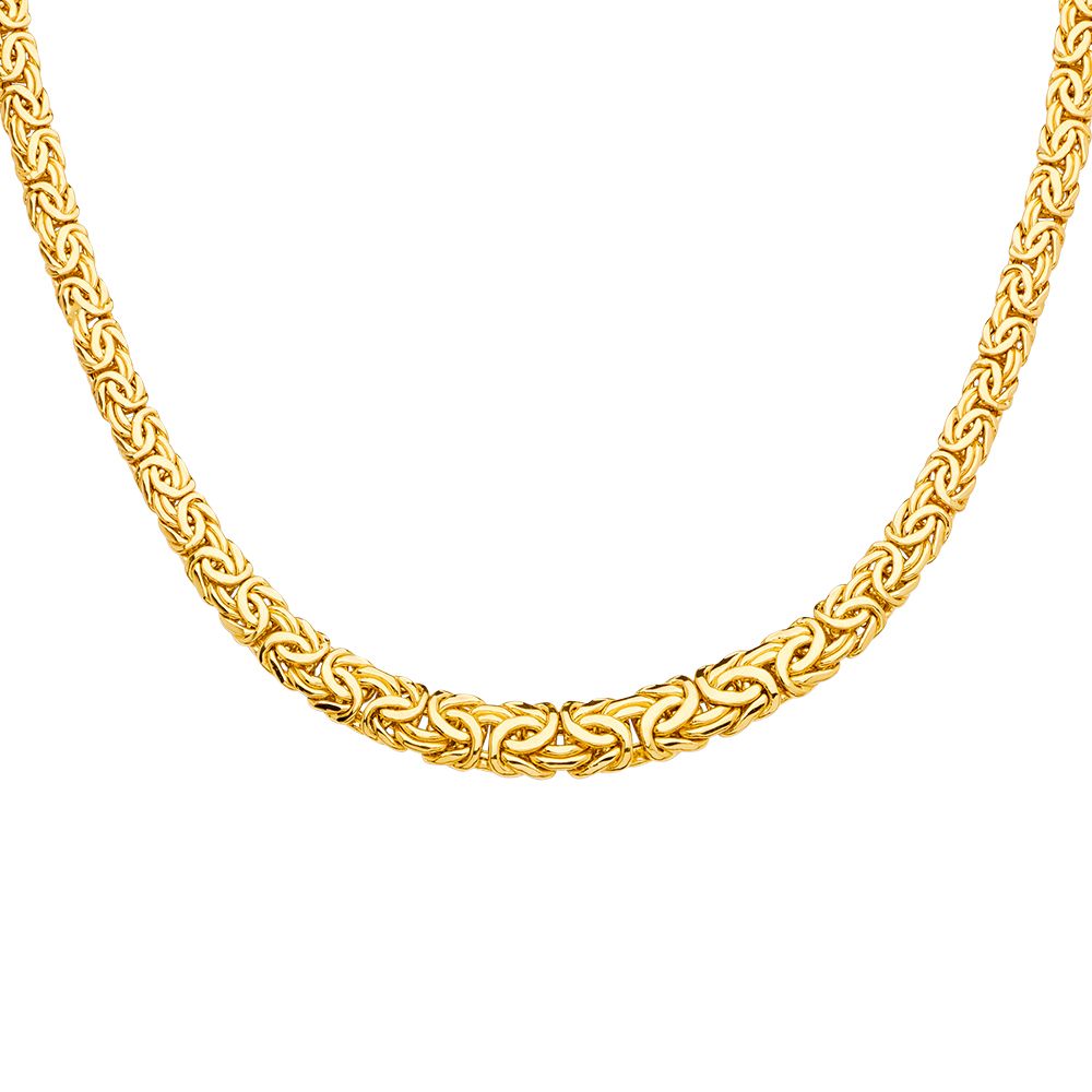 14K Yellow Gold Hollow Oval Byzantine Graduating Necklace
