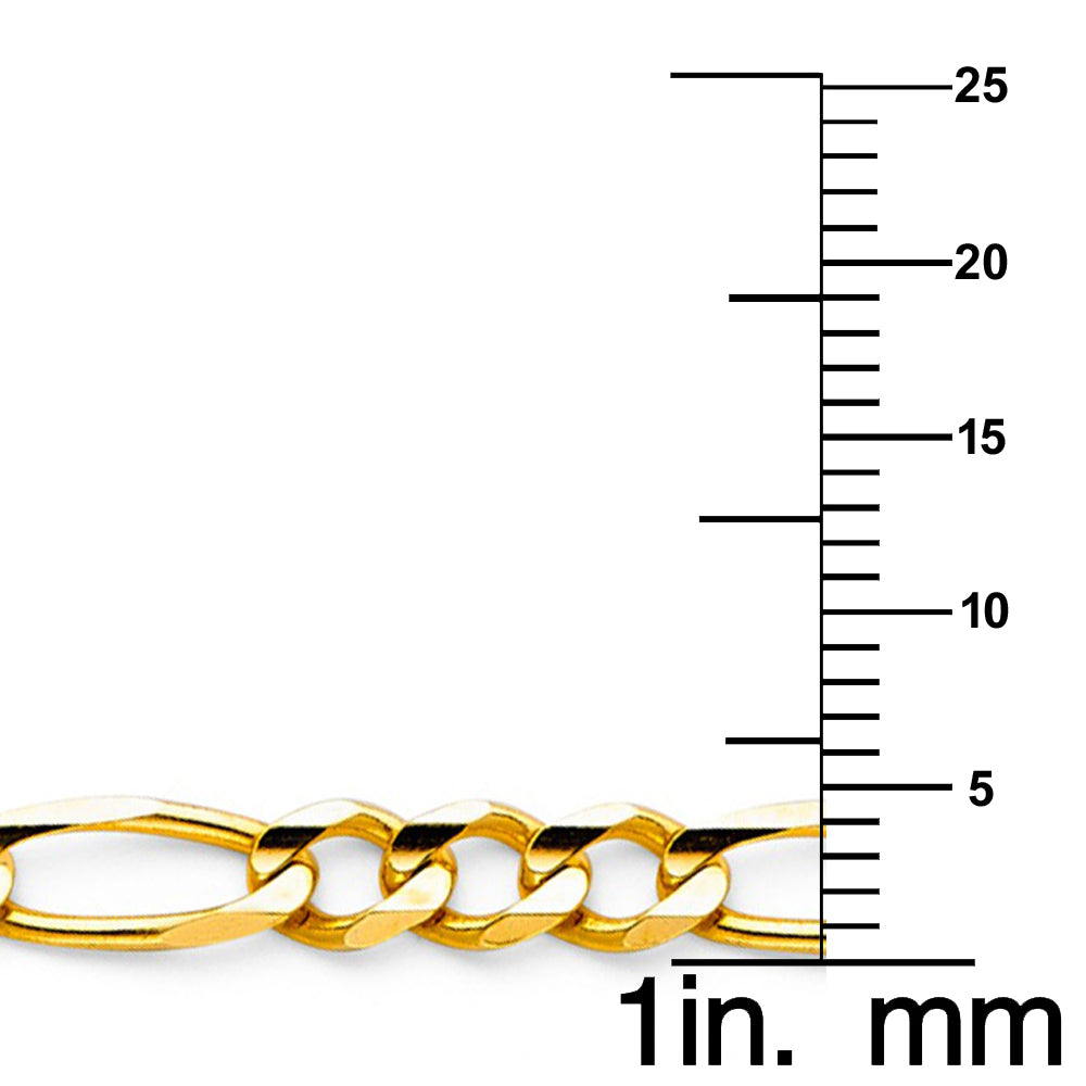 14k Yellow Gold 4.7mm Regular Concave 3+1 Figaro Chain