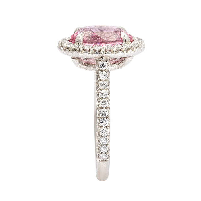 Platinum 3.79ct TGW Certified Padparadscha Sapphire and White Diamond One-of-a-Kind Ring