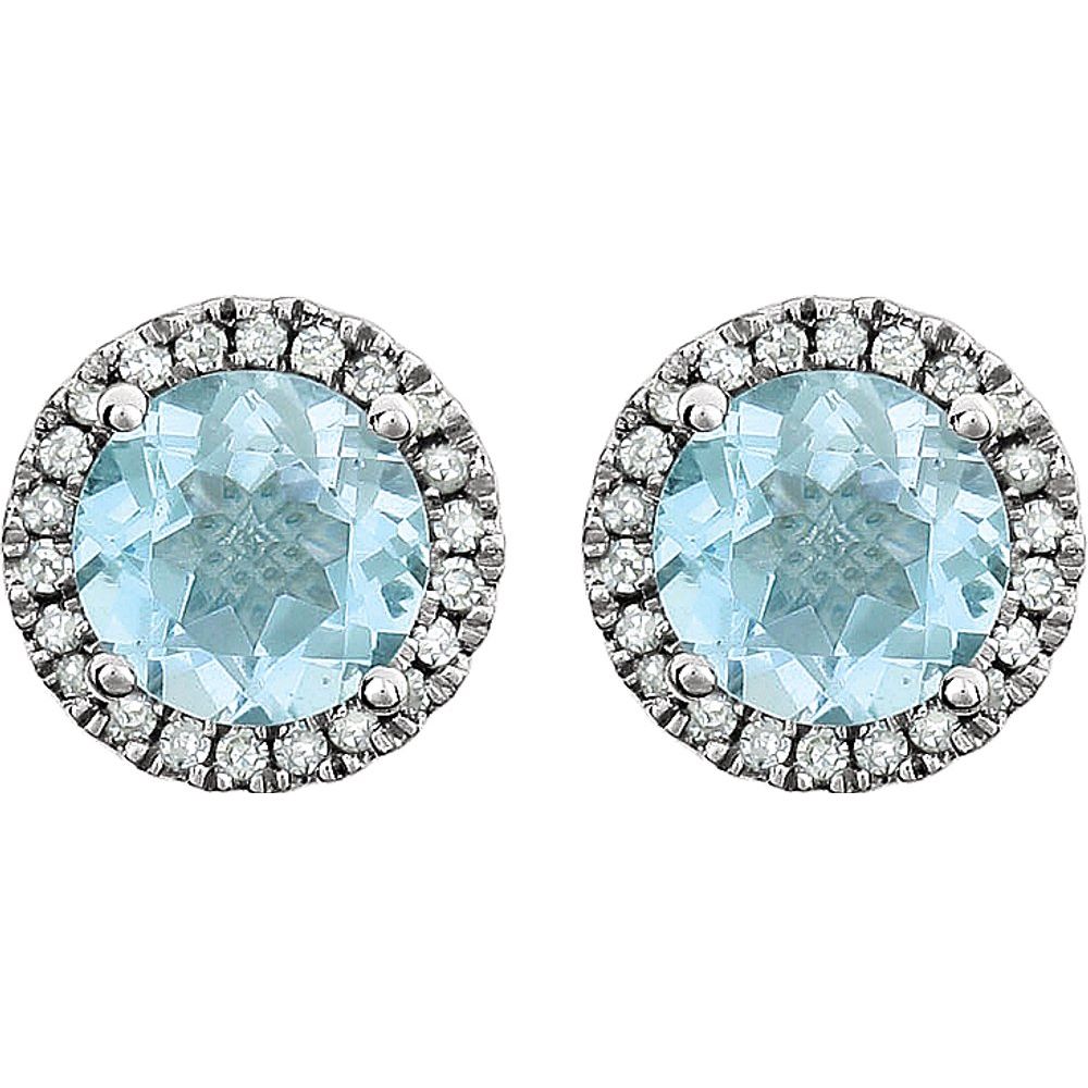 14k White Gold Natural Sky Blue Topaz & 1/8 CTW Natural Diamond Earrings