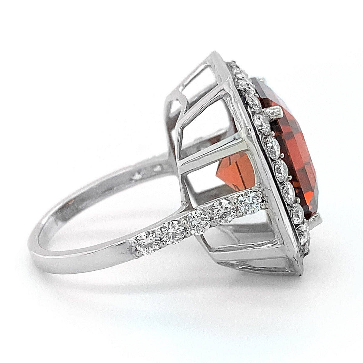 Platinum 12.47ct TGW Orange Tourmaline and Diamond Ring