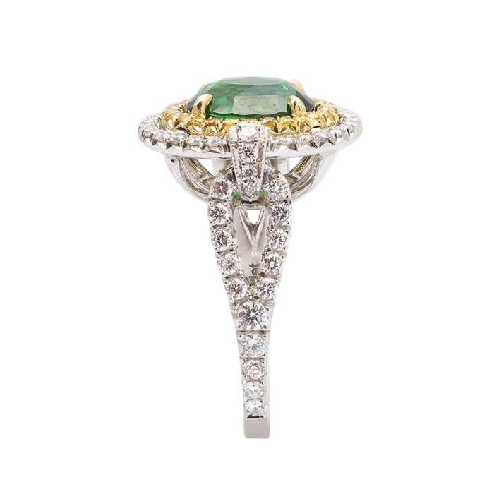 Platinum 4.04ct TGW Certified Tsavorite and White Diamond One-of-a-Kind Ring