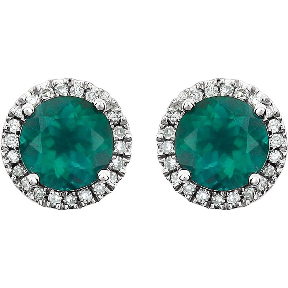 14k White Gold Lab-Grown Emerald & 1/8 CTW Natural Diamond Earrings