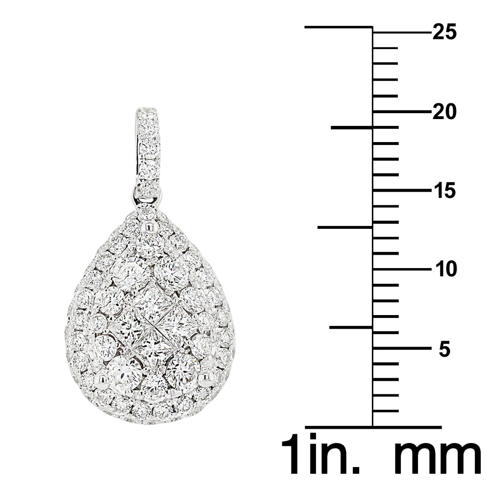 18k White Gold 7/8ct TDW White Diamond Pear Shape Cluster Pendant Necklace