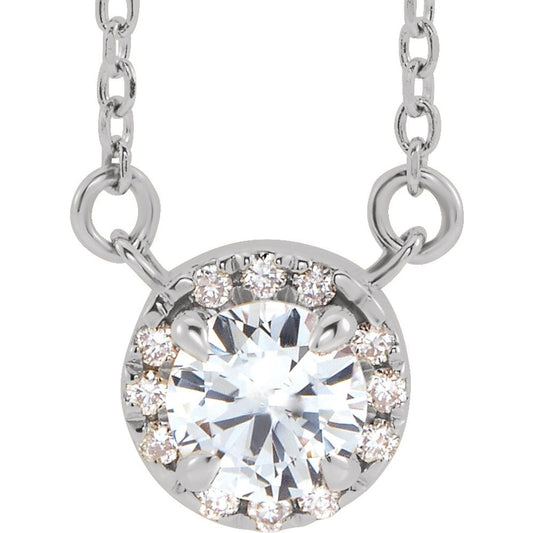 Platinum 4.5 mm Natural White Sapphire & .05 CTW Natural Diamond 16" Necklace