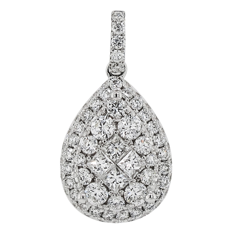 18k White Gold 7/8ct TDW White Diamond Pear Shape Cluster Pendant Necklace